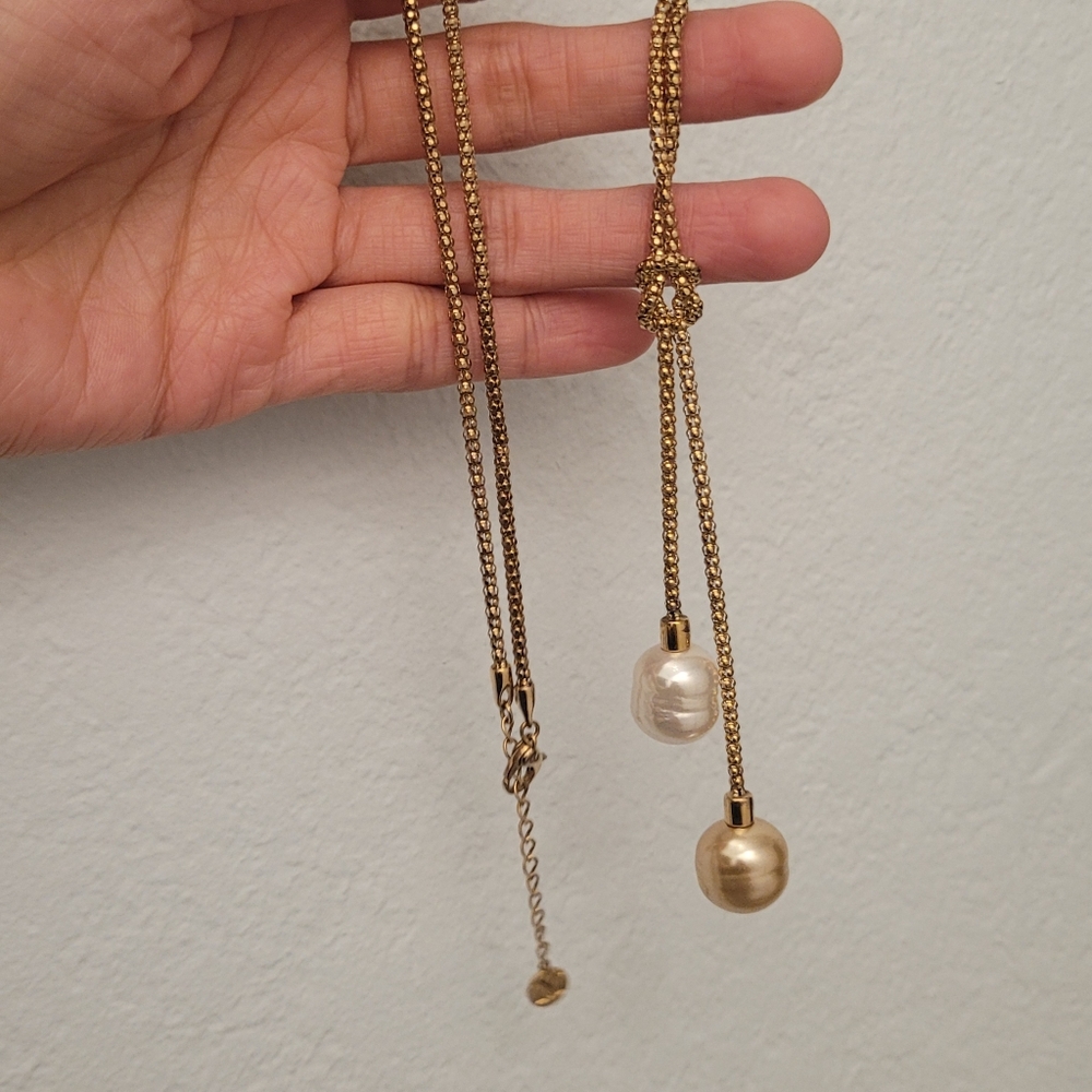 Majorica Love Knot Simulated Pearl Lariat Necklace  18K Gold-plated Sterling